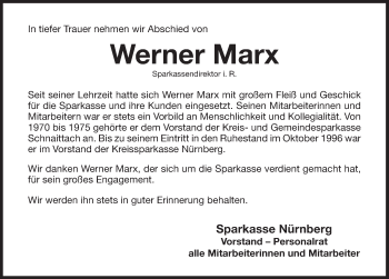 Traueranzeige von Werner Marx von Pegnitz-Zeitung